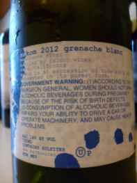 2012 Makom Grenache Blanc - back label